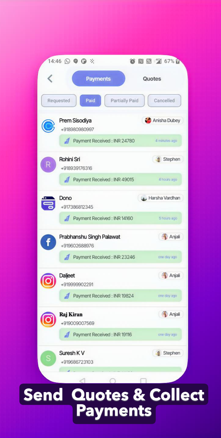Quote-to-payment flow — generate, send, collect, reconcile